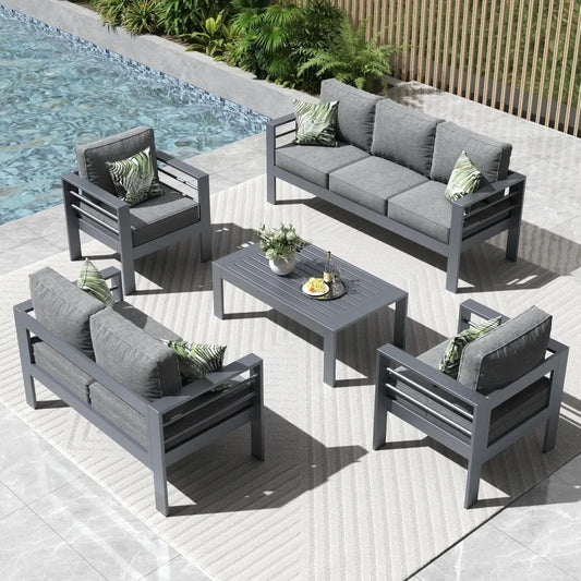 Modern Aluminum Patio Furniture Set (Sofa, Love Seat, Coffee Table, Chairs)