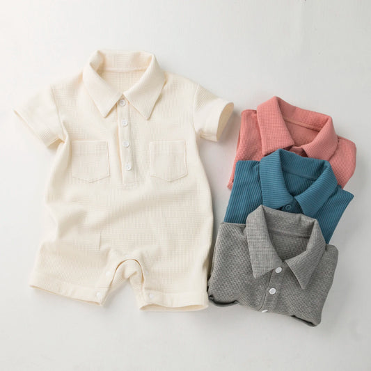 Boys Newborn Waffle-Weave Button up Onesie
