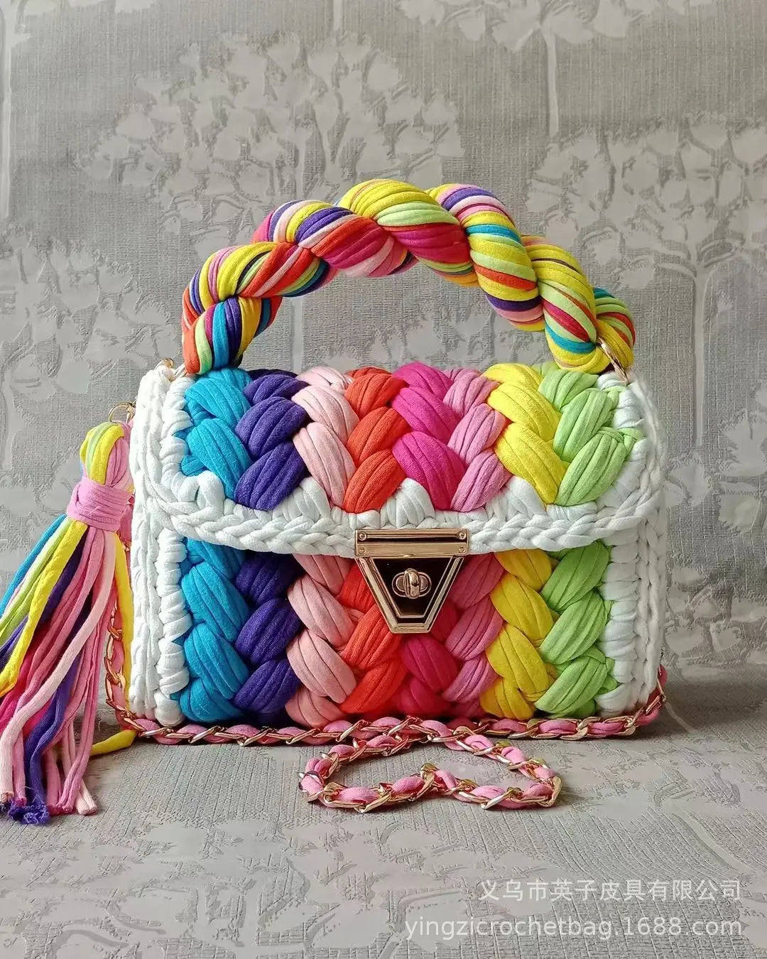 Woven Fabric Strip Shoulder Bag
