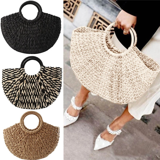 Rattan Half-Moon Handbag