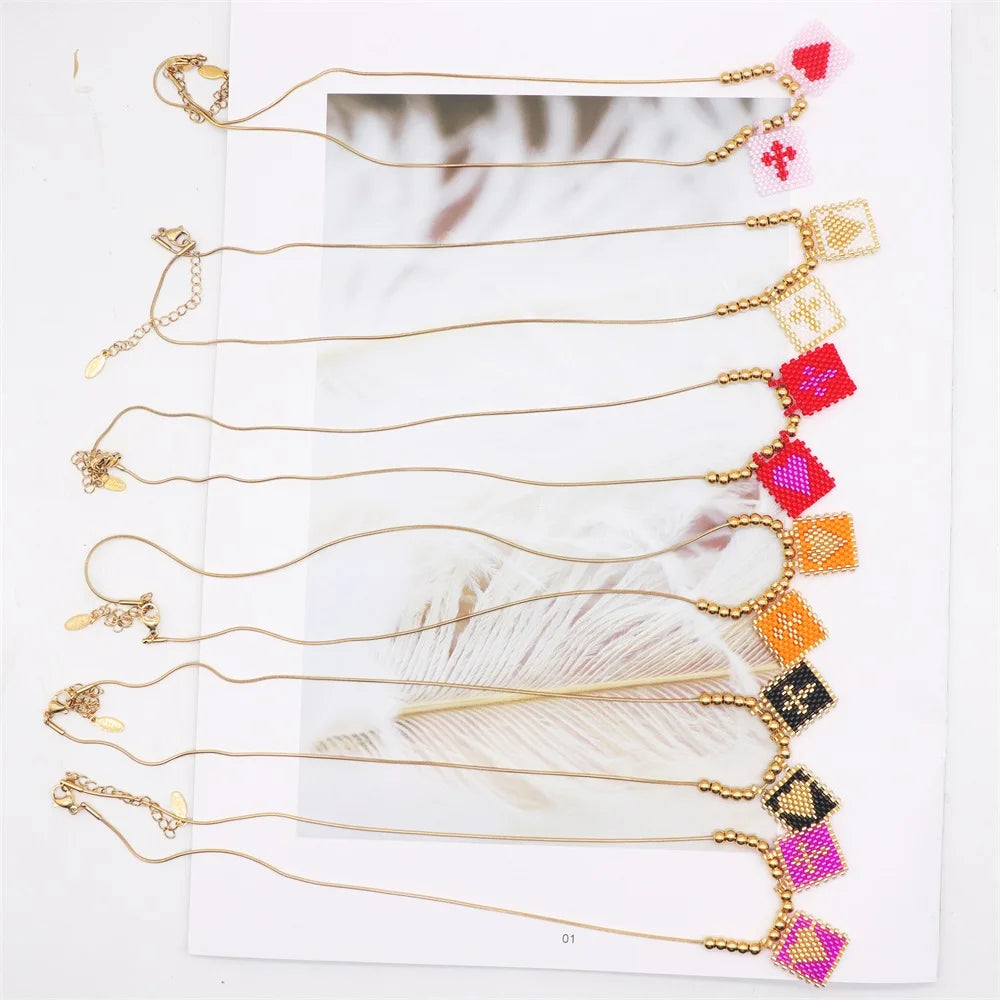 Beaded Heart & Cross Necklace (12 color options)
