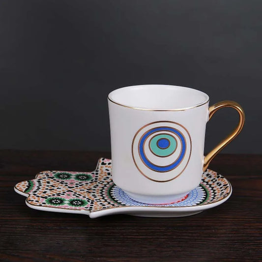 Hand-painted Evil Eye Coffee Mug and Saucer set