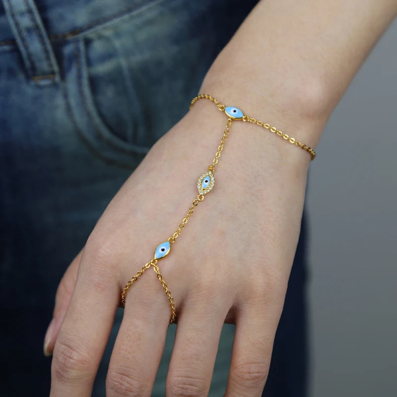 18k Gold-plated Copper Evil Eye Chain Ring & Bracelet