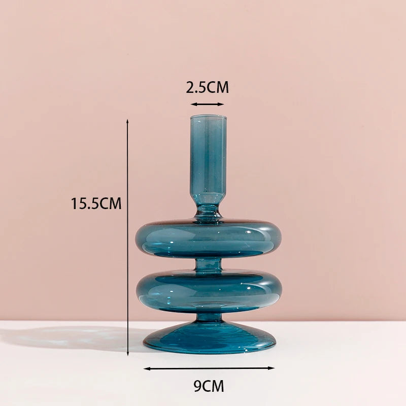 Glass Candle Holders  (Teal, Clear, Pink)