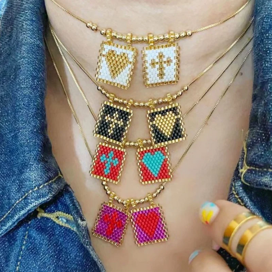 Beaded Heart & Cross Necklace (12 color options)