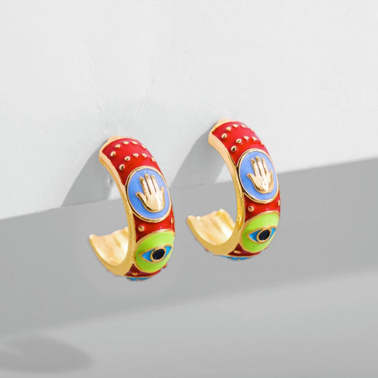 Enamel Evil Eye Hoop Earrings