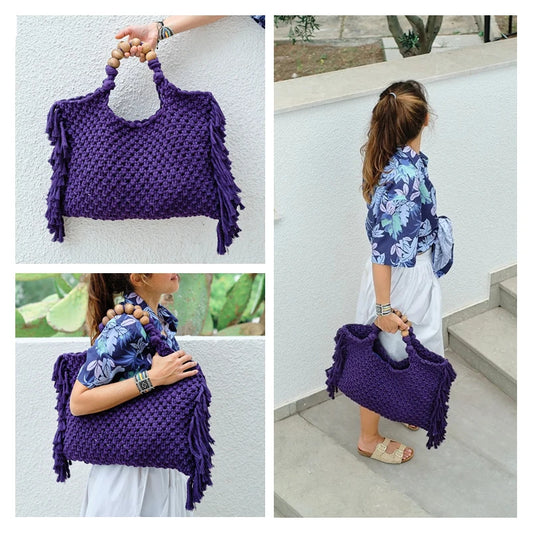 Crochet Boho Fringe Beach Bag