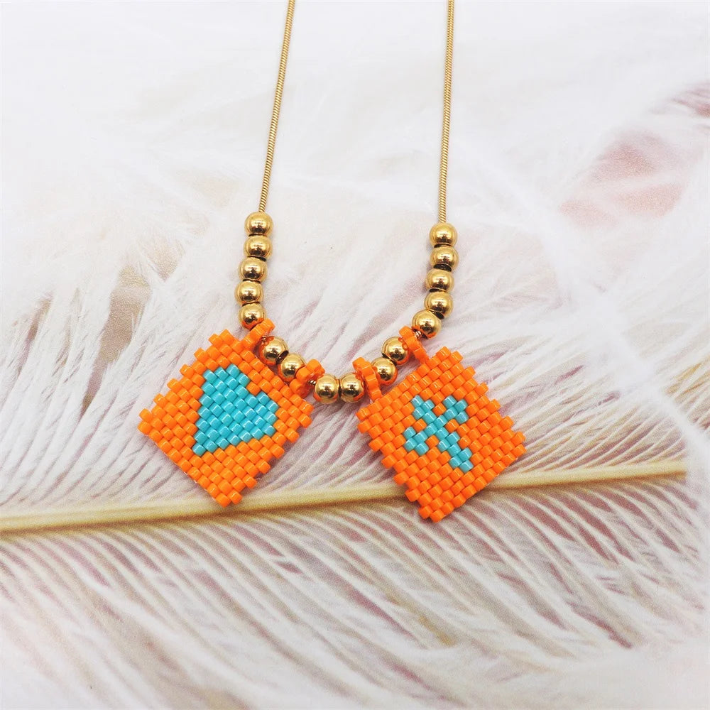 Beaded Heart & Cross Necklace (12 color options)