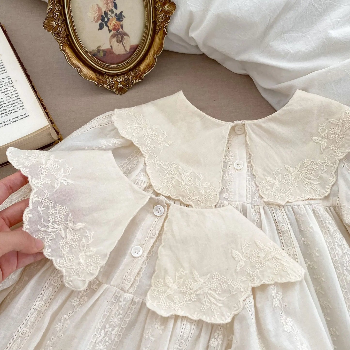 Baby Girl's Cream Embroidered Dress or Romper