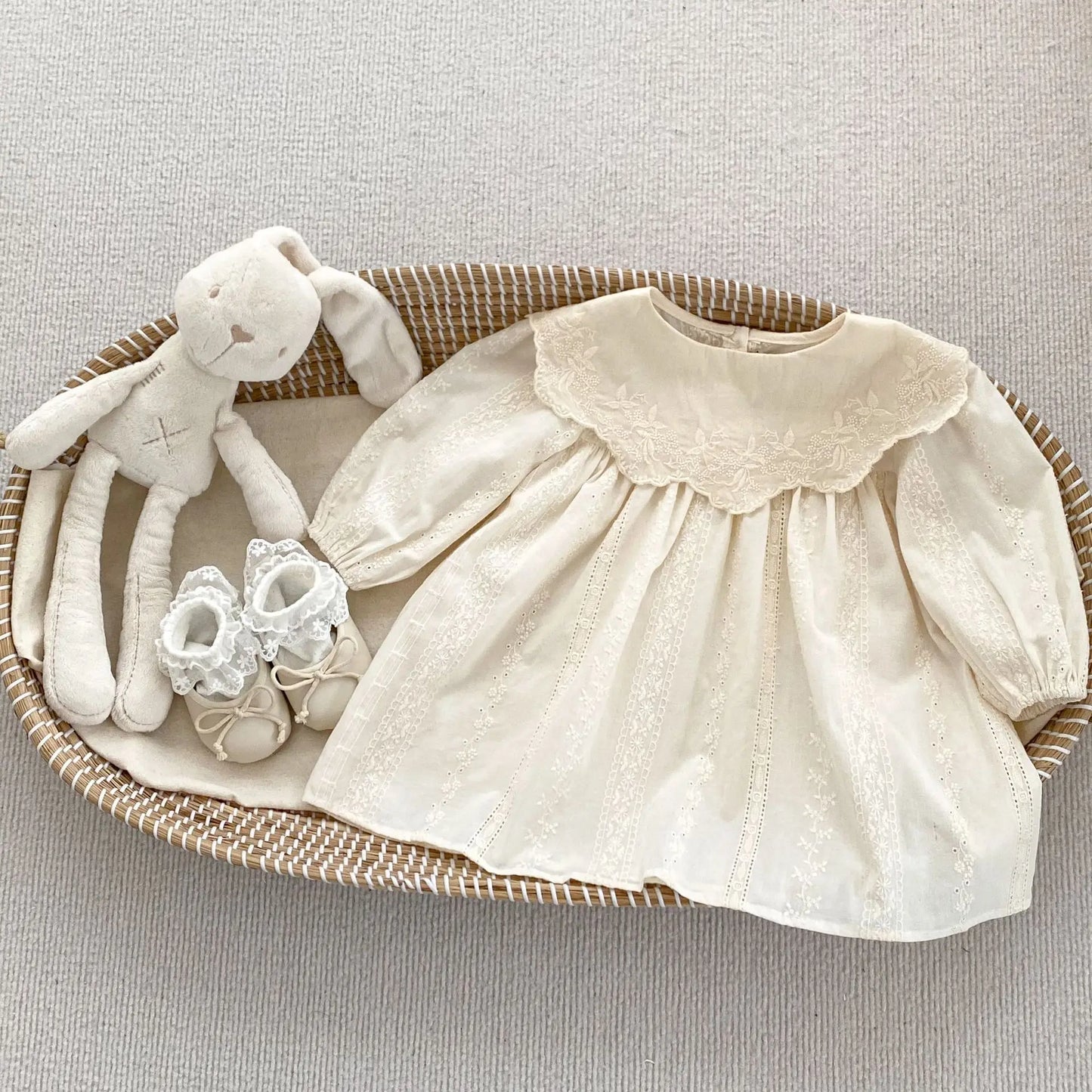 Baby Girl's Cream Embroidered Dress or Romper