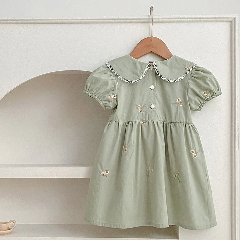 Girls Summer Dress (Embroidered Daisy or Sage)