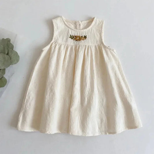 Girls Textured Cotton Sleeveless Dress