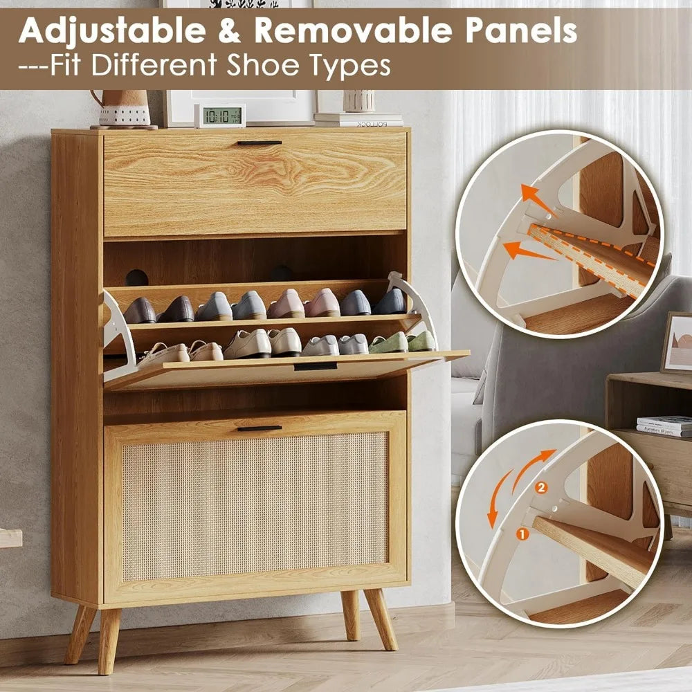 Boho Rattan & Wood Shoe Cabinet