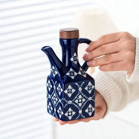 Blue Ceramic Olive Oil Bottle