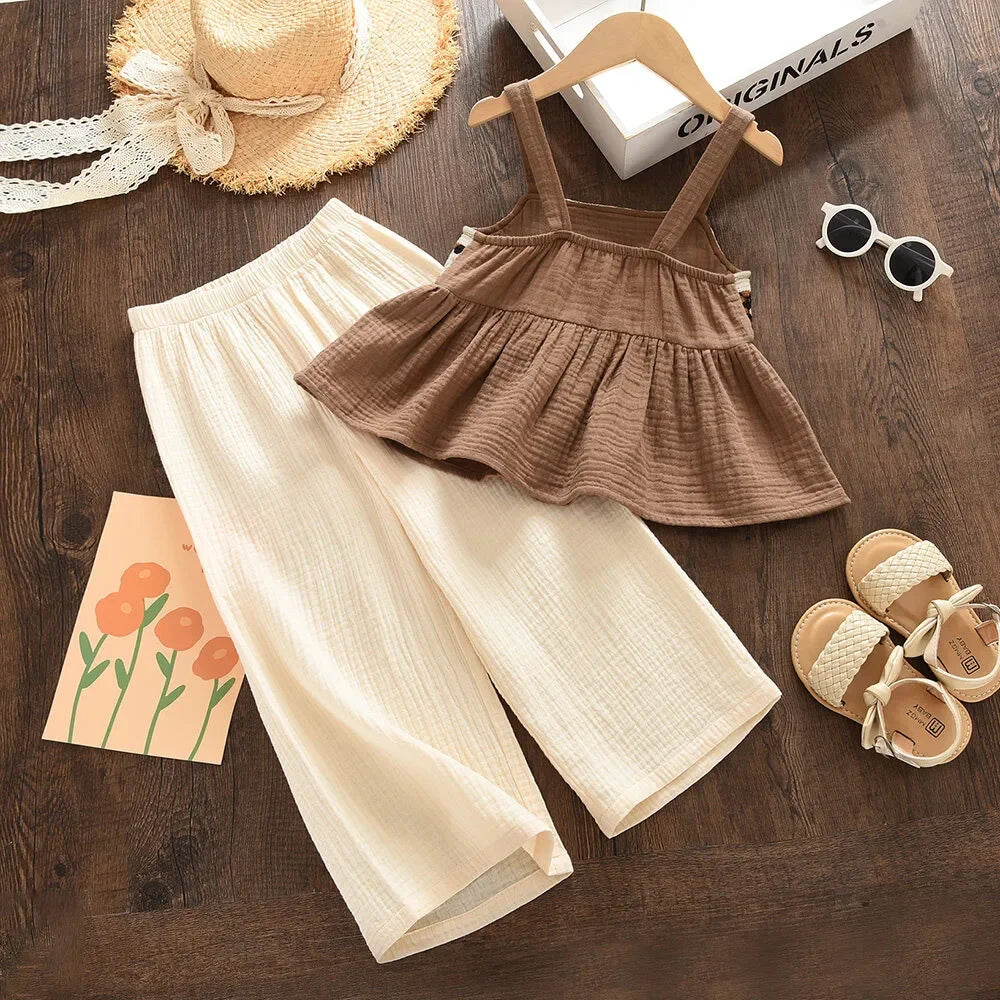 Girls 2-piece Muslin Pants & Crocheted Tank Set