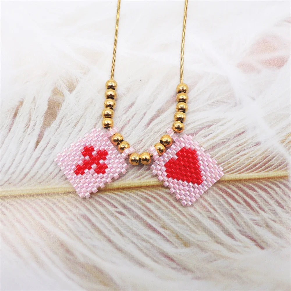 Beaded Heart & Cross Necklace (12 color options)