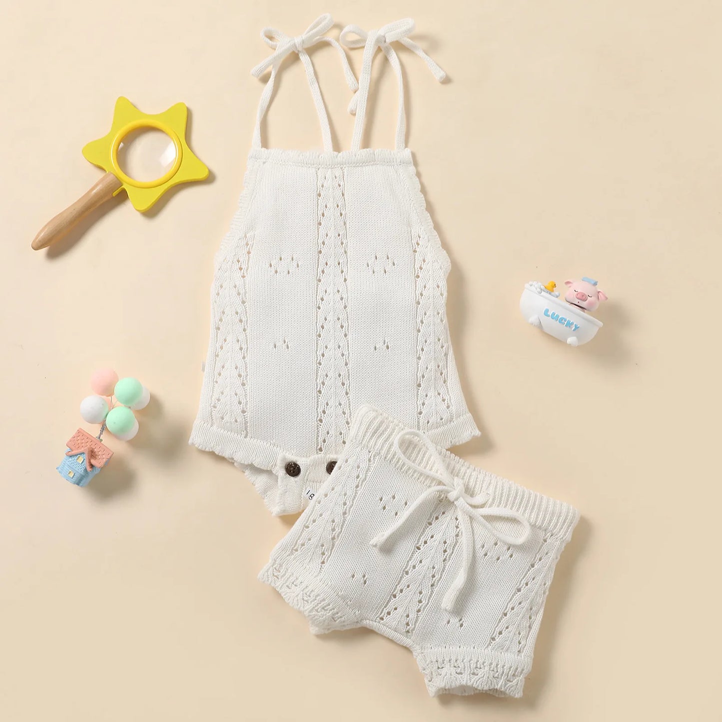 Baby Girl Knitted Onesie and Shorts Set