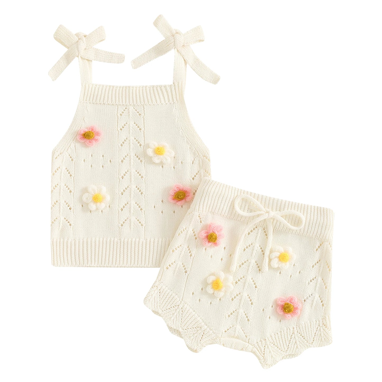Girls Floral Knit Sleeveless Top & Shorts Set