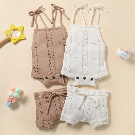 Baby Girl Knitted Onesie and Shorts Set