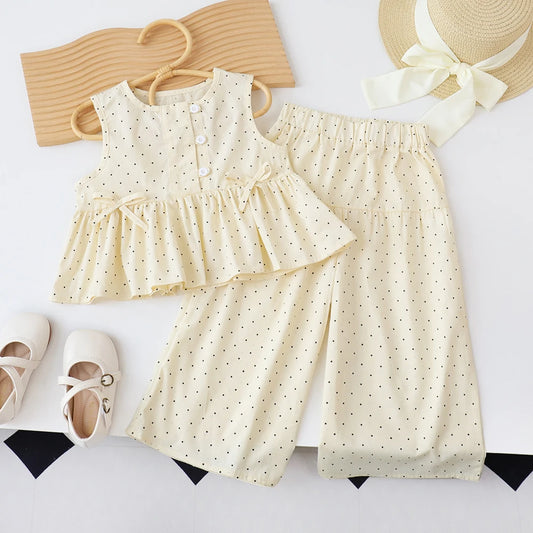 Polka Dot Top & Wide Leg Pants Set