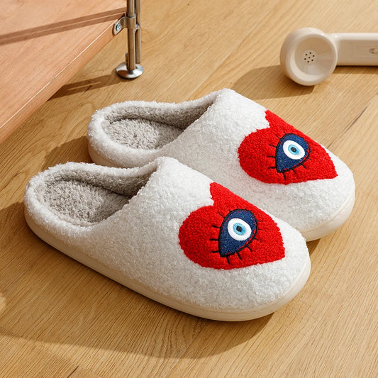 Embroidered Evil Eye Heart Slippers (Yellow or Red)