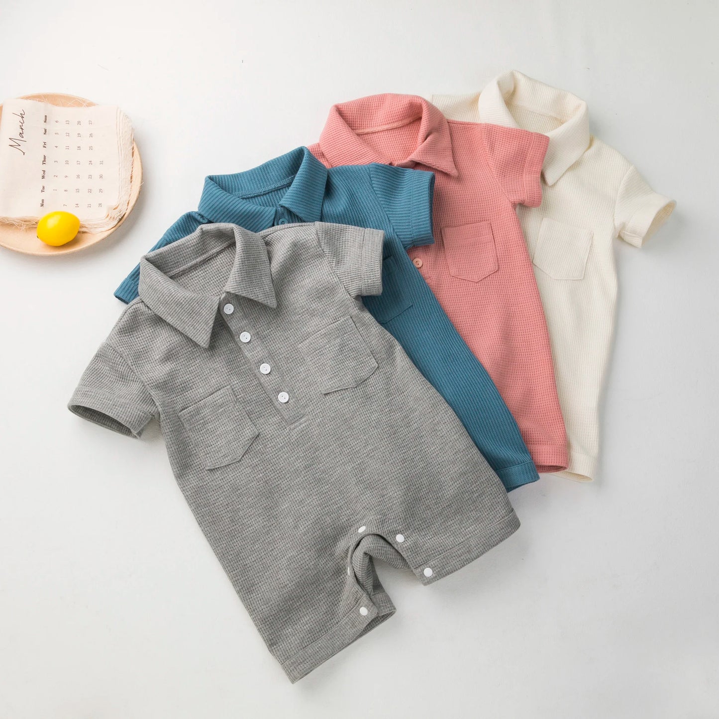Boys Newborn Waffle-Weave Button up Onesie