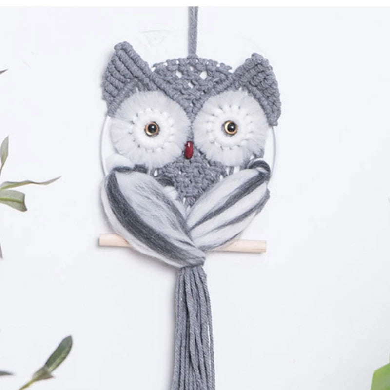Handwoven Macrame Owl-Shaped Wall Hanging