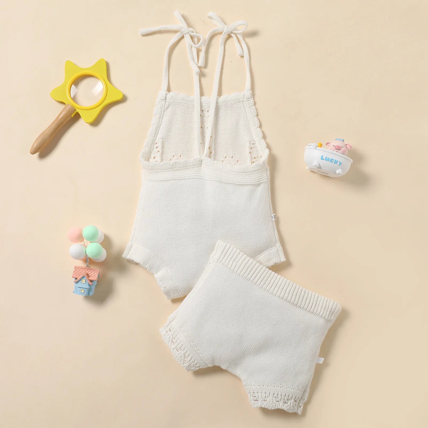 Baby Girl Knitted Onesie and Shorts Set