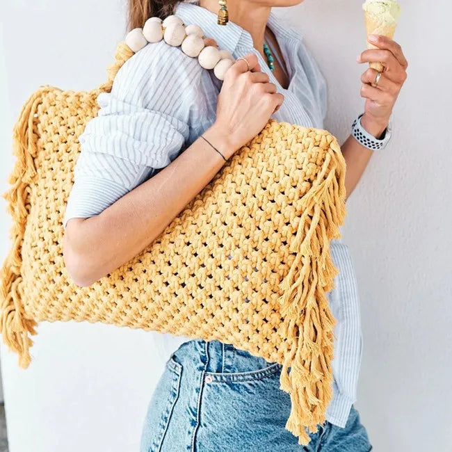 Crochet Boho Fringe Beach Bag