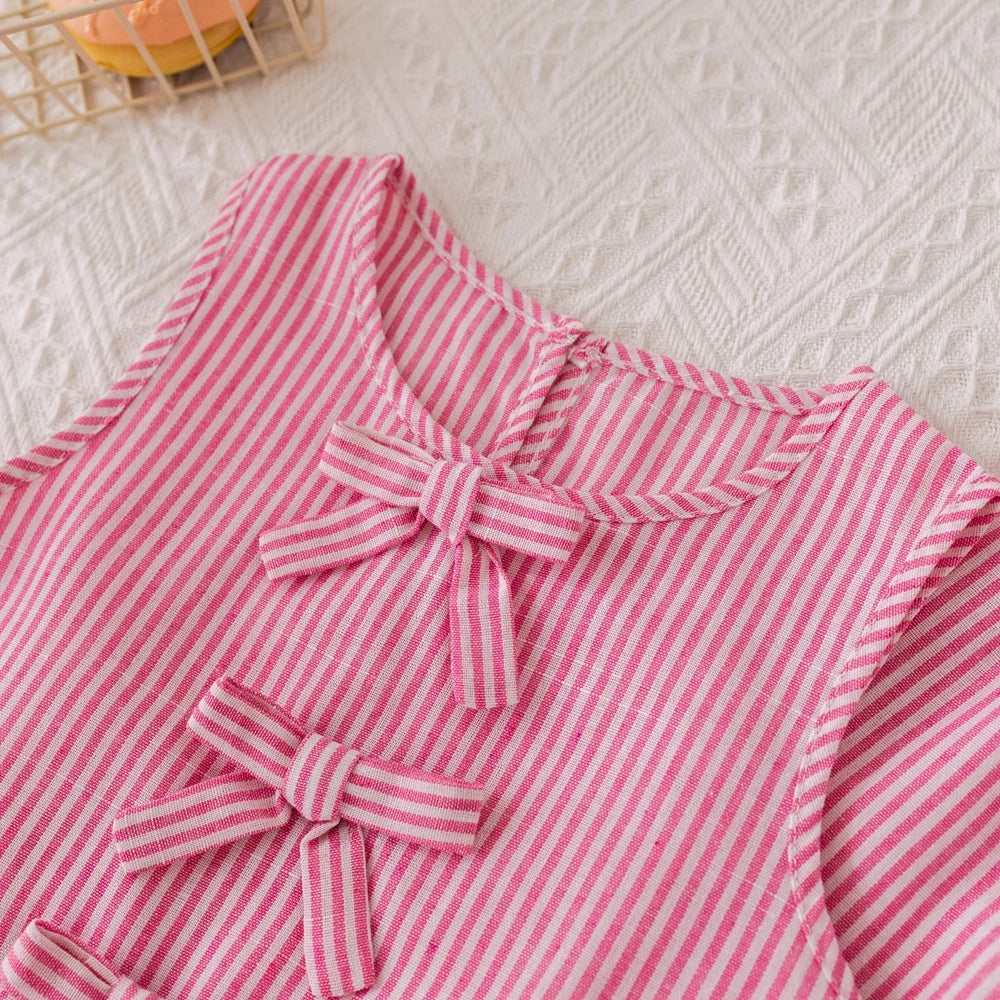 Girl's Pink Bow Striped Sleeveless Top & Pants Set