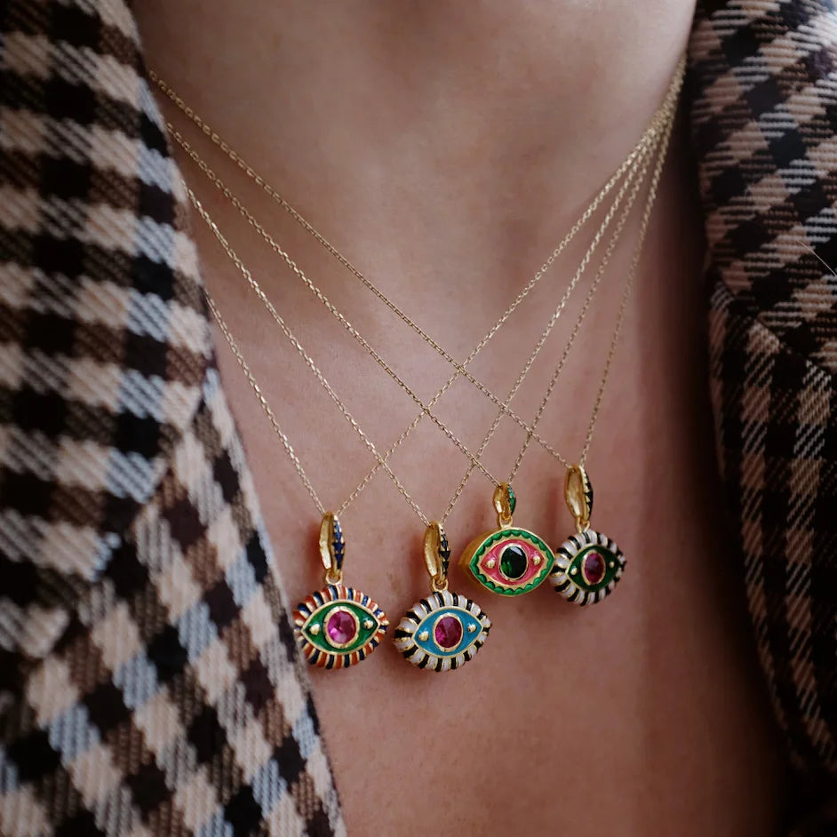 Stainless Steel Colorful Evil Eye Pendant Necklace