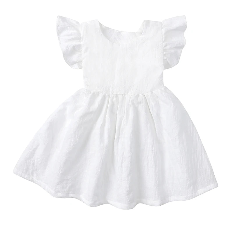 Girl's Linen Party Dress with Flutter Sleeves (5 color options)
