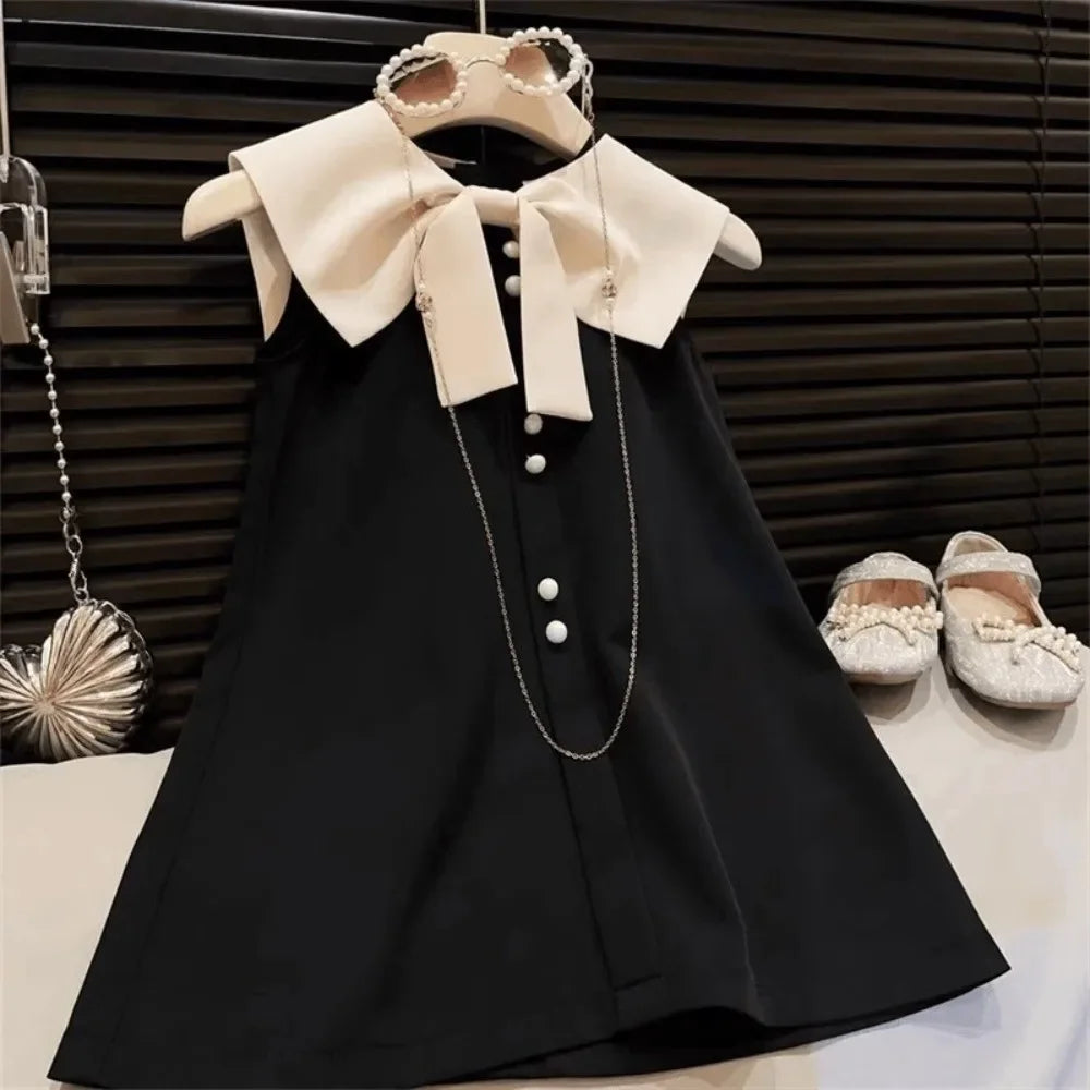 Girls Sleeveless Dress with Large Collar