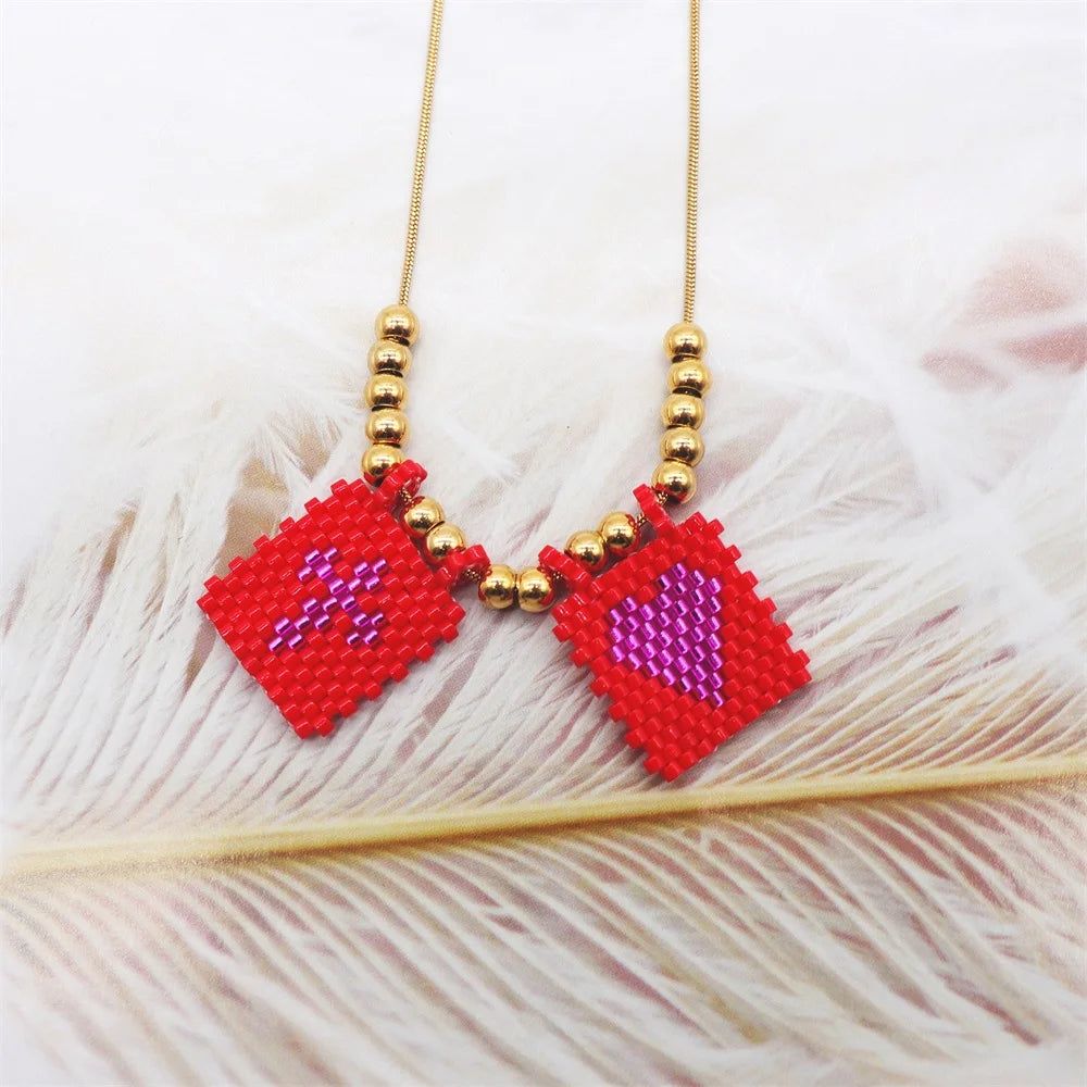 Beaded Heart & Cross Necklace (12 color options)