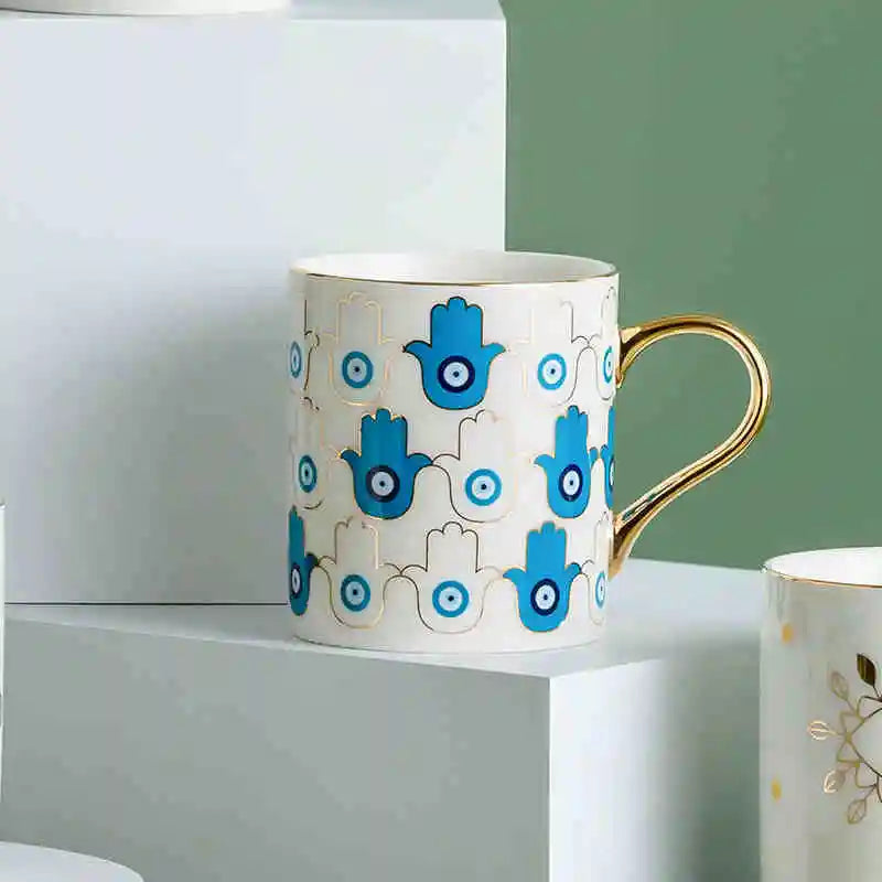 Ceramic Coffee Mug with Evil Eye Design (16 oz)