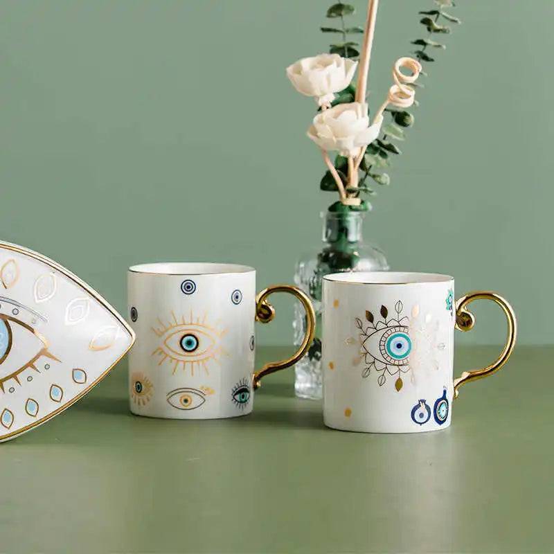 Ceramic Coffee Mug with Evil Eye Design (16 oz)