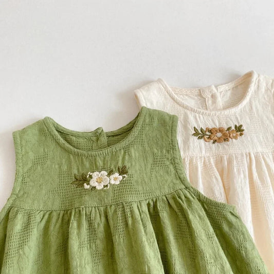 Girls Textured Cotton Sleeveless Dress