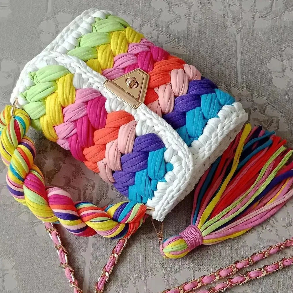 Woven Fabric Strip Shoulder Bag
