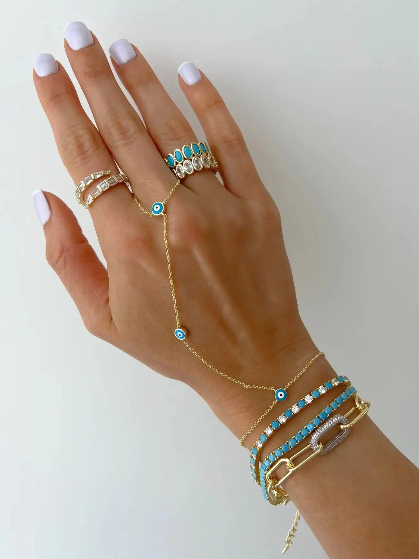 18k Gold-plated Copper Evil Eye Chain Ring & Bracelet