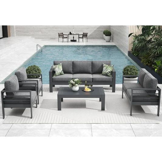 Modern Aluminum Patio Furniture Set (Sofa, Love Seat, Coffee Table, Chairs)