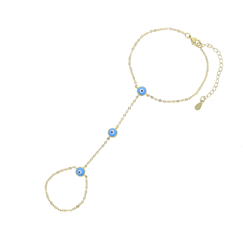 18k Gold-plated Copper Evil Eye Chain Ring & Bracelet