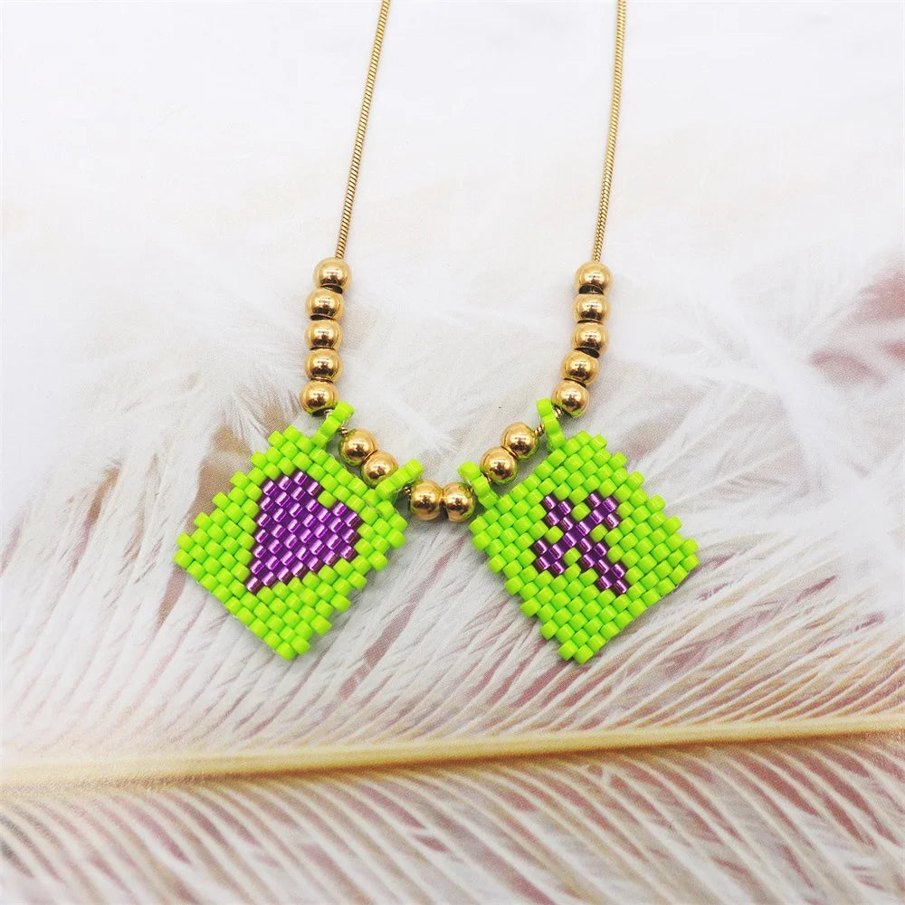 Beaded Heart & Cross Necklace (12 color options)