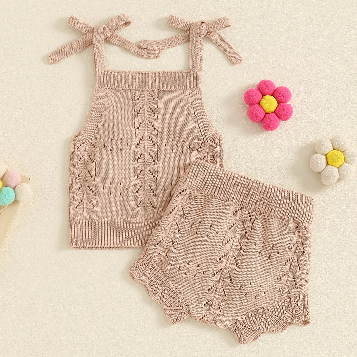 Girls Floral Knit Sleeveless Top & Shorts Set