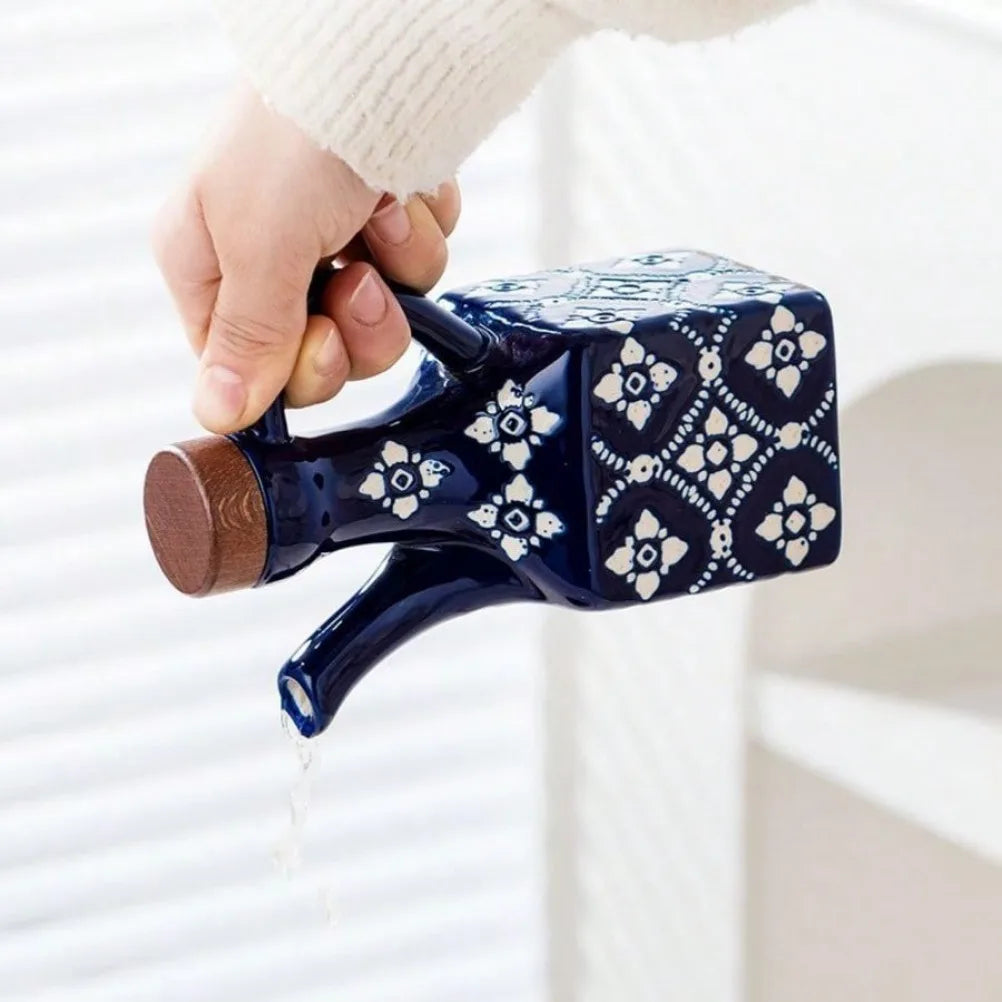 Blue Ceramic Olive Oil Bottle