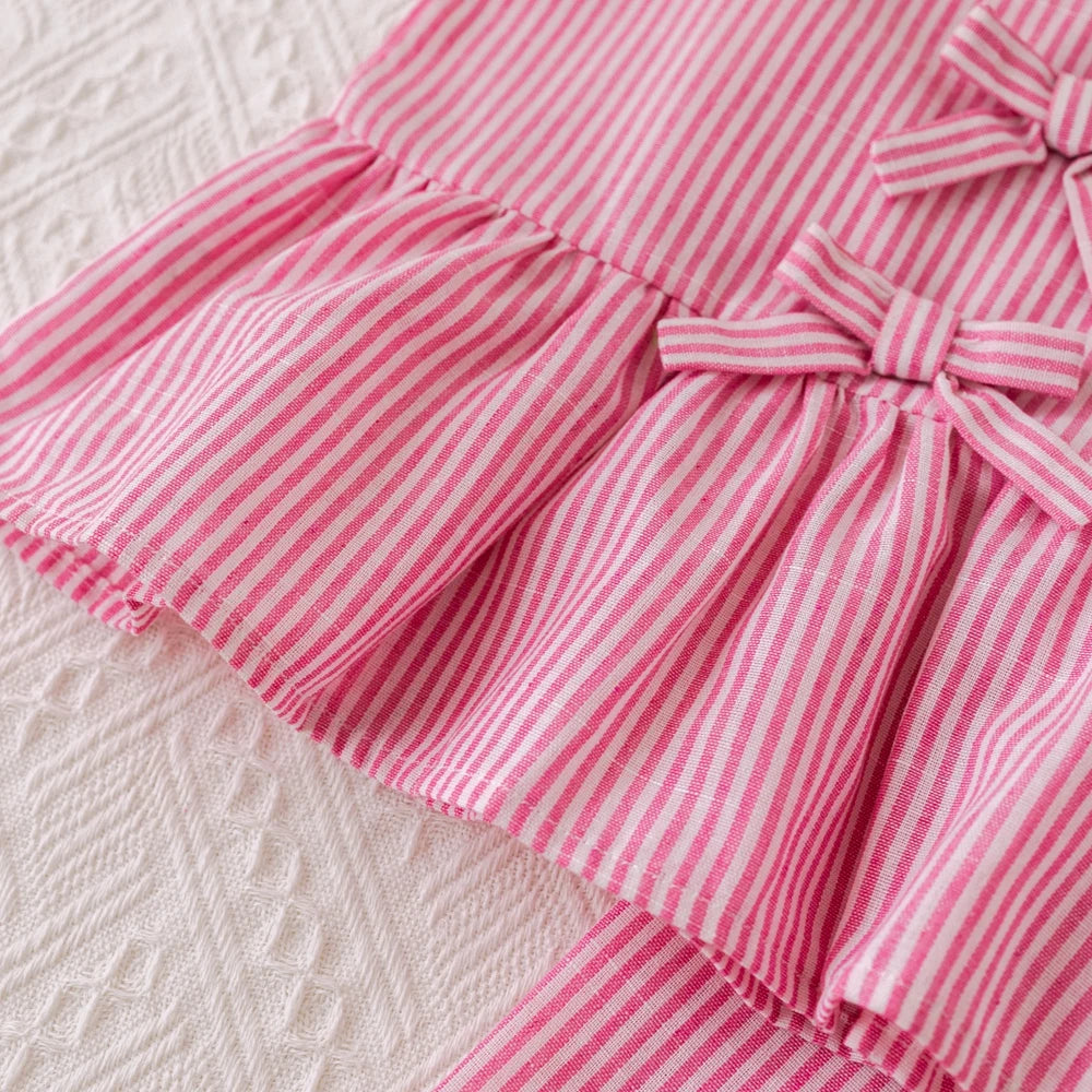 Girl's Pink Bow Striped Sleeveless Top & Pants Set