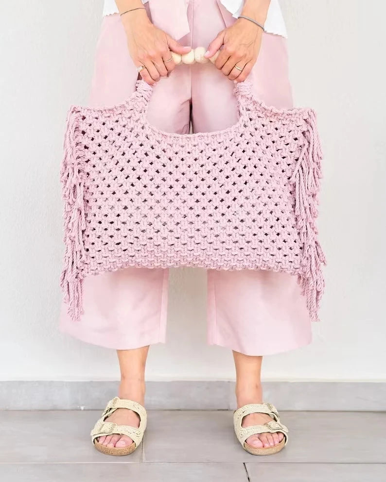 Crochet Boho Fringe Beach Bag