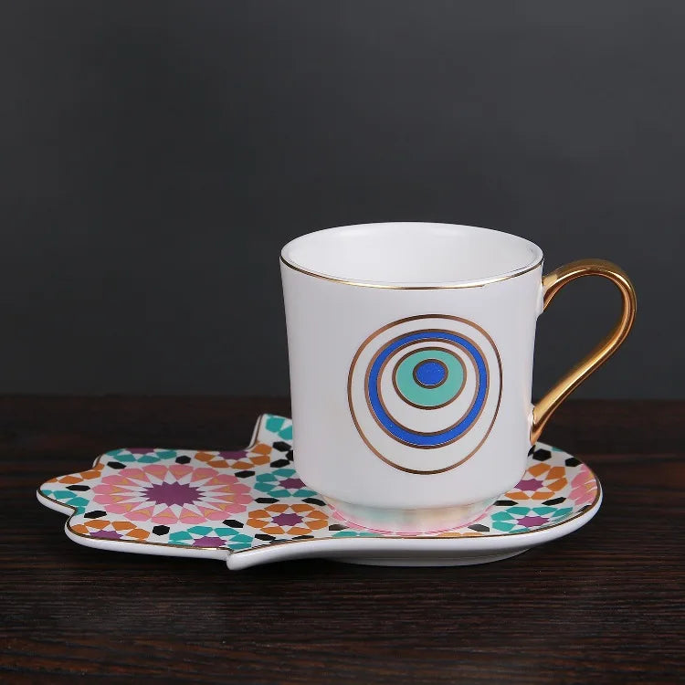 Hand-painted Evil Eye Coffee Mug and Saucer set
