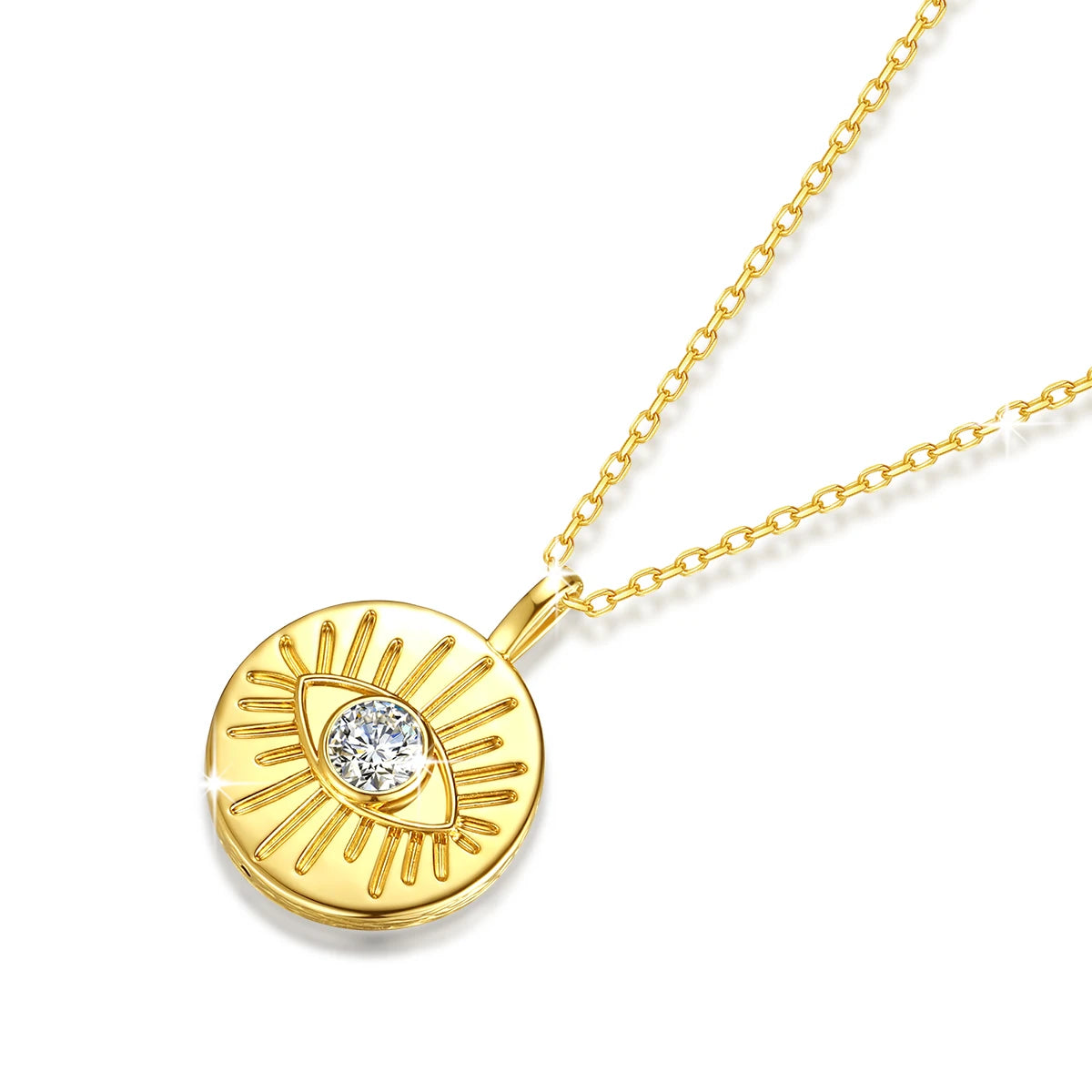 14K Gold Evil Eye Moissanite Pendant with Gold Plated Sterling Silver Chain