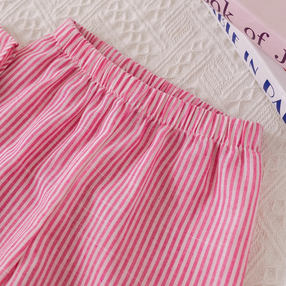 Girl's Pink Bow Striped Sleeveless Top & Pants Set