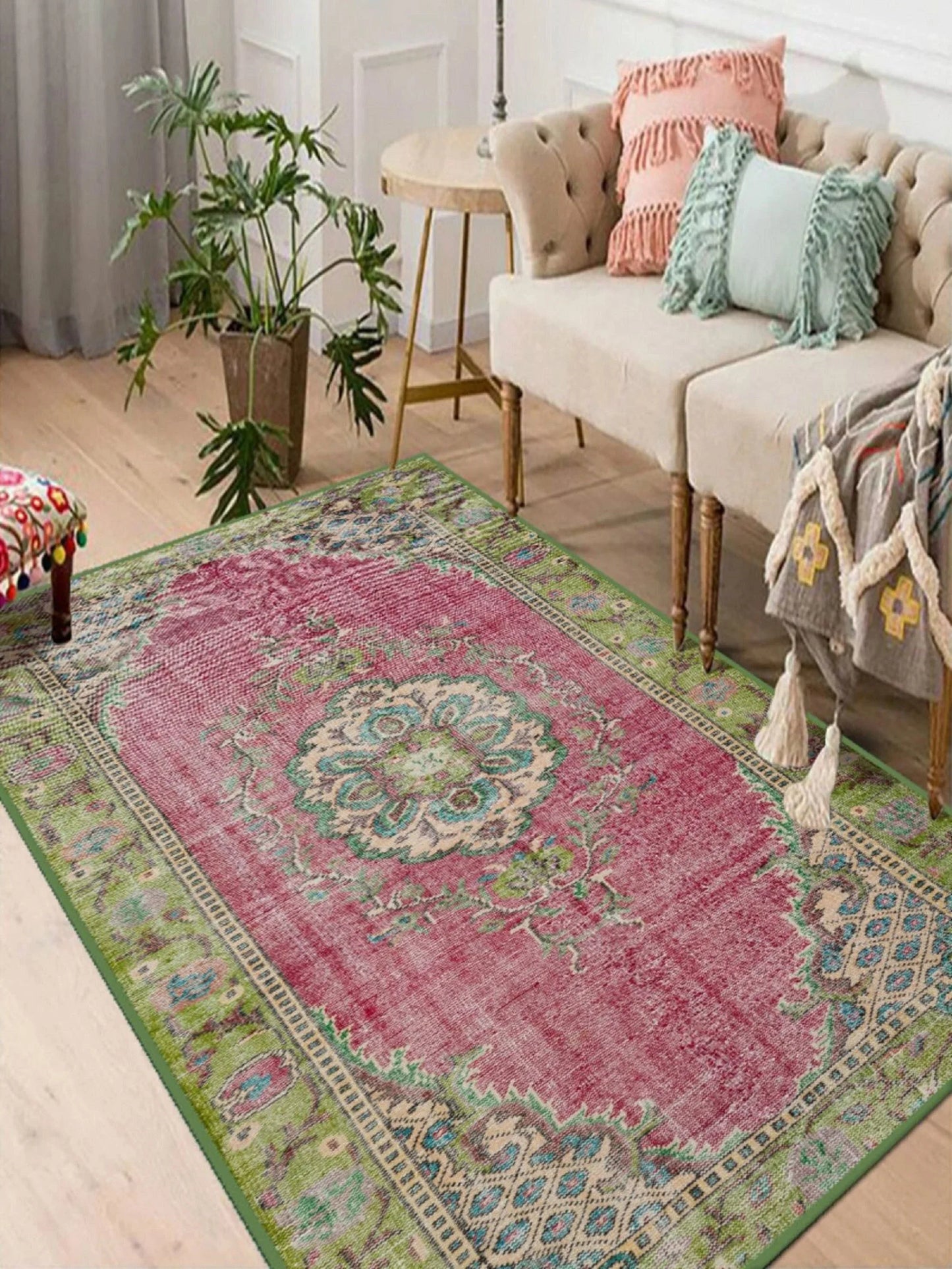 Pink and Green Medallion Rug